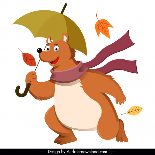 o ícone do outono stylized o urso que cai deixa o projeto dos desenhos animados