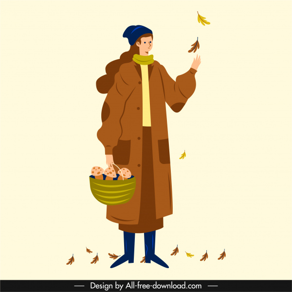 outono ícone mulher cogumelo caindo folhas esboço