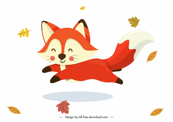 осенние иконы радостной лисы падения листья мультфильм дизайн