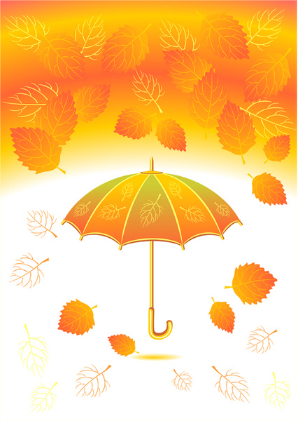 daun musim gugur dan payung vector latar belakang