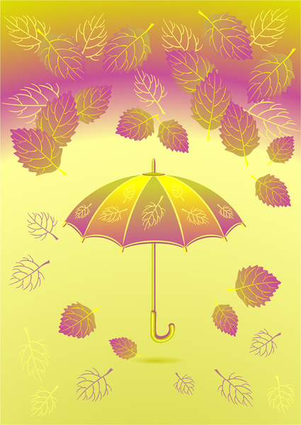 sonbahar yaprak ve şemsiye vektör arka plan