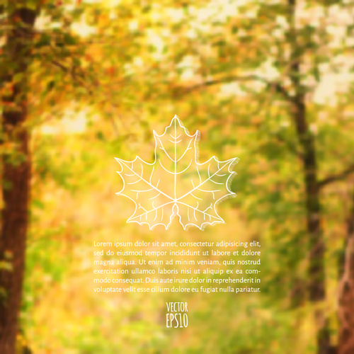 背景をぼかした写真ベクトルと秋の葉のアウトライン