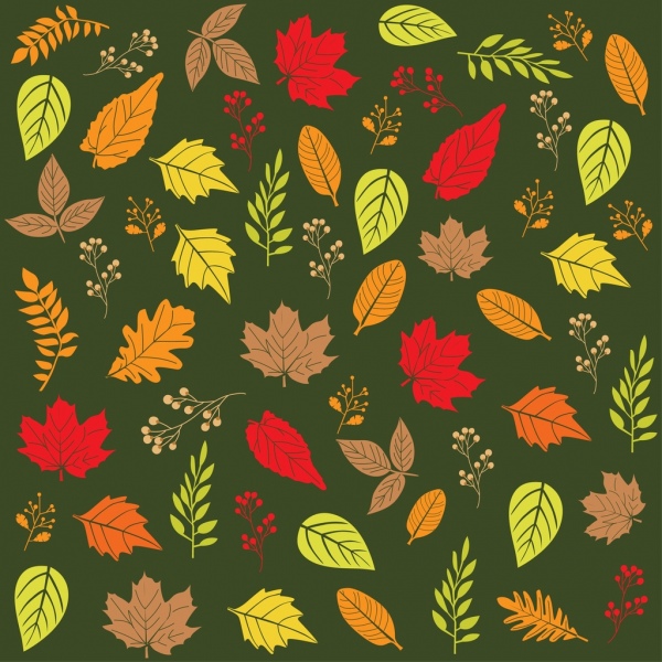 Осенние листья фон различные повторяющиеся красочные плоский дизайн