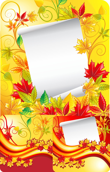 daun musim gugur dengan kertas putih latar belakang vektor