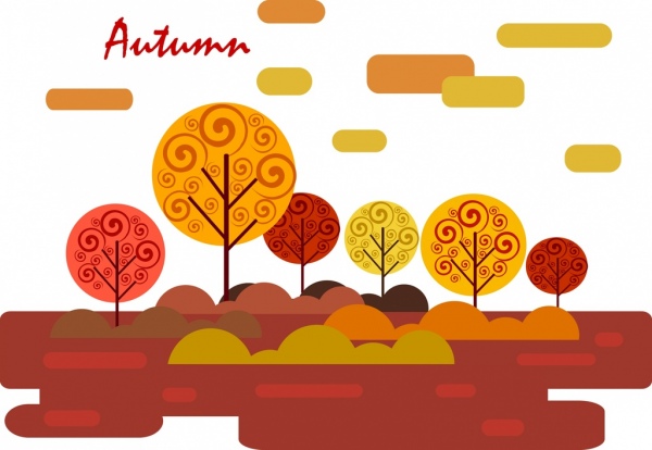musim gugur pemandangan alam latar belakang oranye pohon sketsa