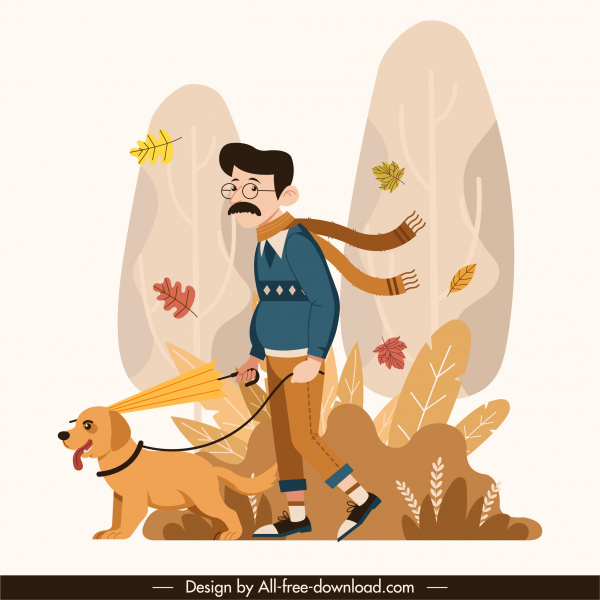 pintura de otoño hombre cachorro dibujos animados diseño