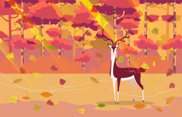 秋季畫馴鹿落葉圖示裝飾品