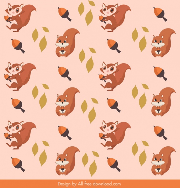 가을 패턴 다람쥐 밤나무 아이콘 반복 장식