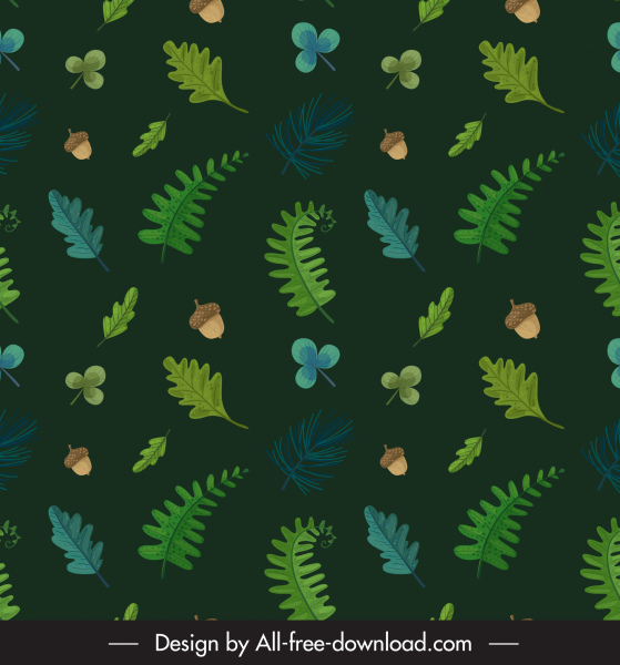 Herbst-Muster-Vorlage dunkelgrün retro Natur-Elemente