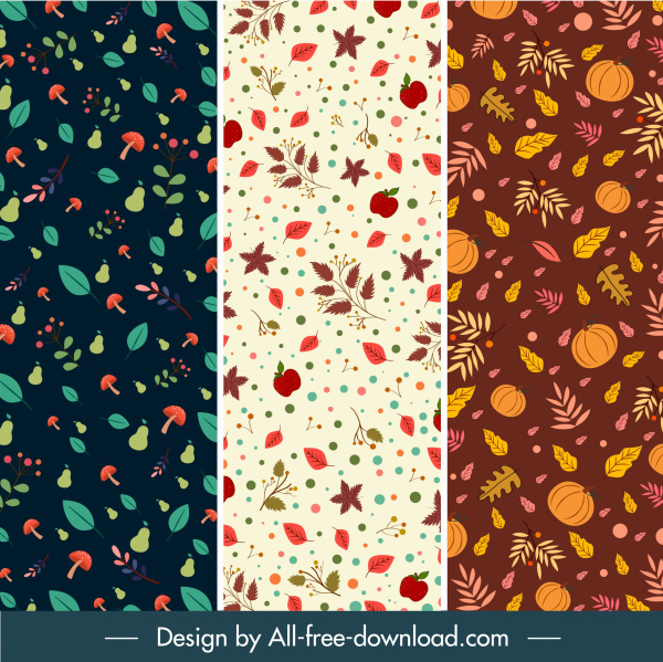 가을 패턴 템플릿 식물 요소 다채로운 복고풍 디자인