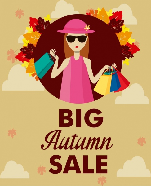 Herbst Sale Hintergrund shopping Frau Symbol Blätter Dekor