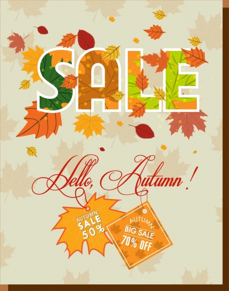 Bandera de la venta de hojas de otoño colorido adorno de texto