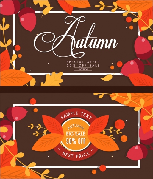 Jesienny pomarańczowy banery sprzedaż pozostawia stylu kaligraficznego