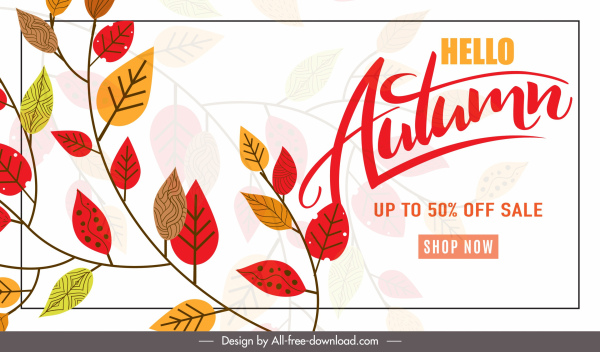 cartel de venta de otoño brillante colorido clásico deja decoración