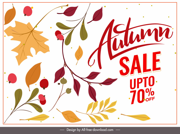 cartel de venta de otoño decoración de elementos de naturaleza clásica