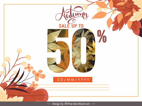 gambar poster penjualan musim gugur sketsa dekorasi daun elegan