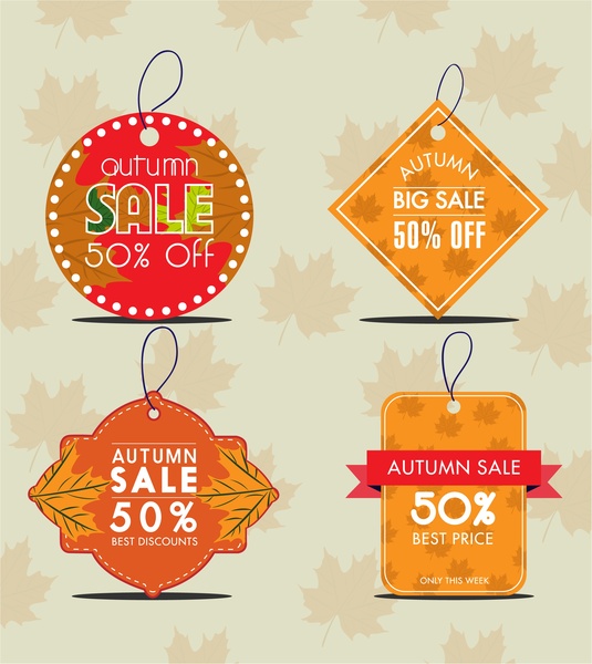 Herbst Verkauf Tags Sammlung Blätter-Hintergrund-design