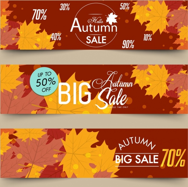 daun musim gugur penjualan banner horisontal desain cokelat dekorasi