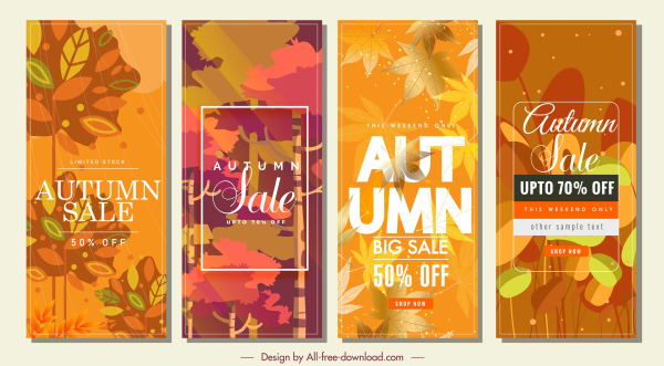 Осенние продажи баннеров вертикальный дизайн красочные листья декор