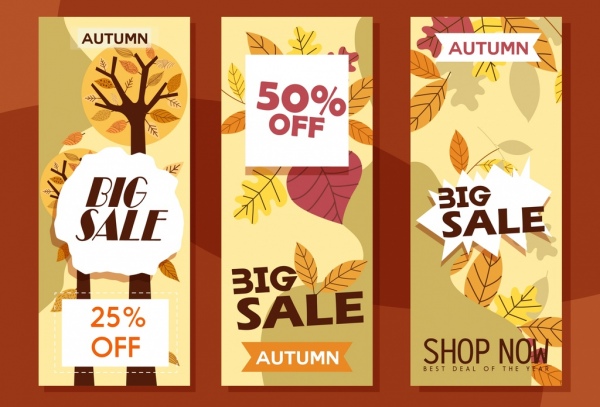 Desain vertikal banner penjualan musim gugur daun ikon ornamen