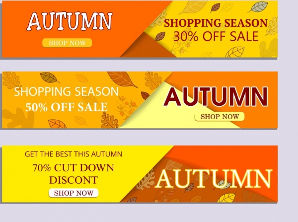 musim gugur bannerts penjualan desain horizontal daun ikon ornamen