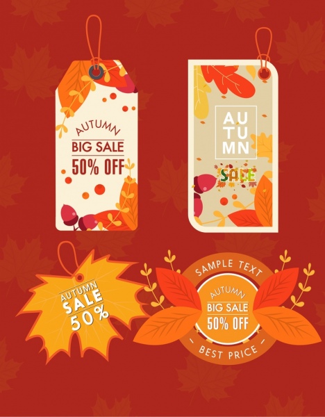 folhas de outono tags vendas modelos vertical círculos decoração