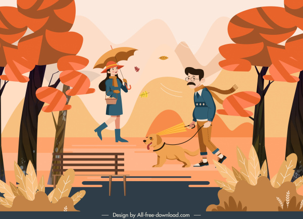 paisaje de otoño pintando el diseño de dibujos animados de bocetos de estilo de vida