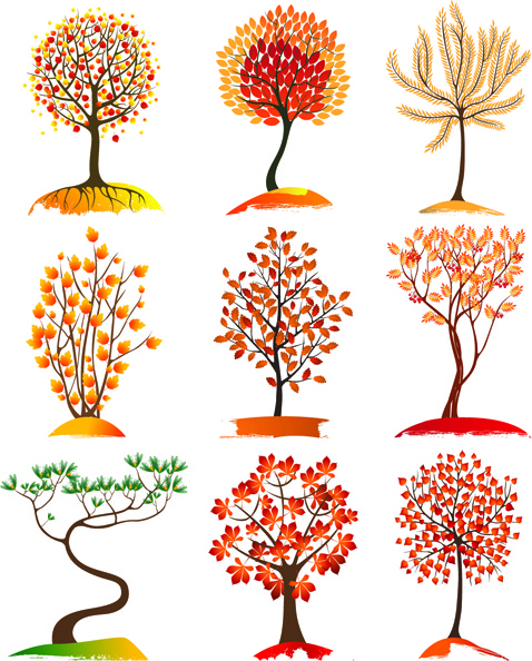 vetor de ícones de árvore outono