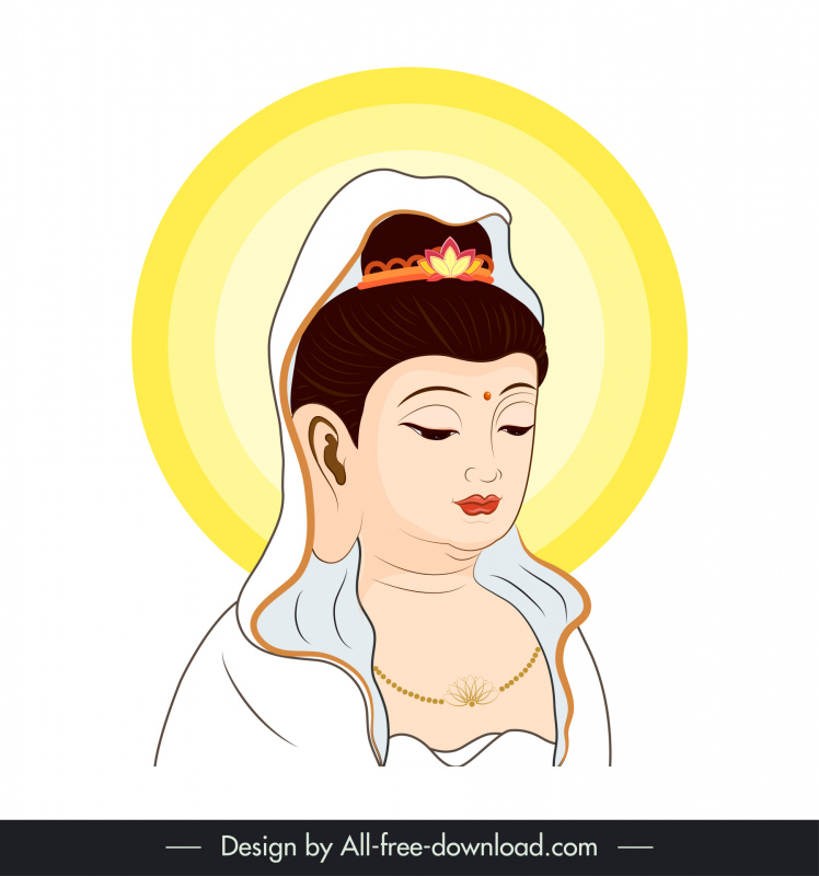 Avalokitesvara Bodhisattva Illustration Icône Dessiné à la main Dessin animé Croquis