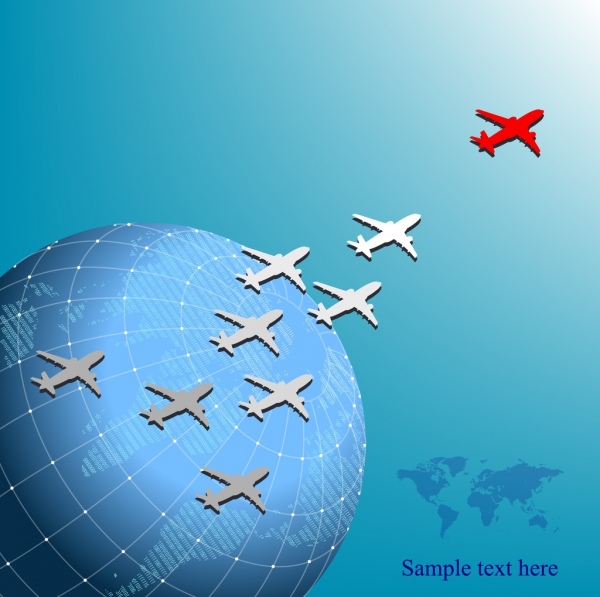 Máy bay hãng hàng không quảng cáo toàn cầu thiết kế biểu tượng màu xanh.