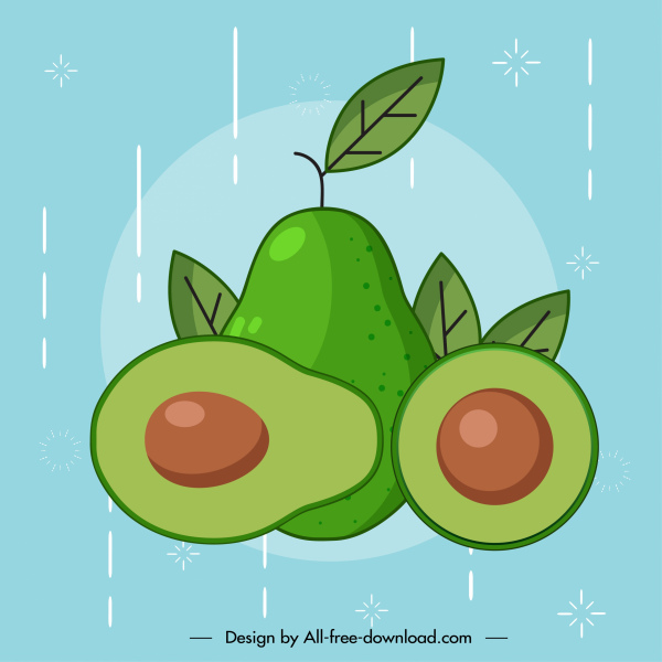 авокадо фруктов значок классического handdrawn плоский дизайн