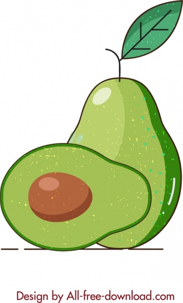 design retrò di avocado icona piatto fetta schizzo