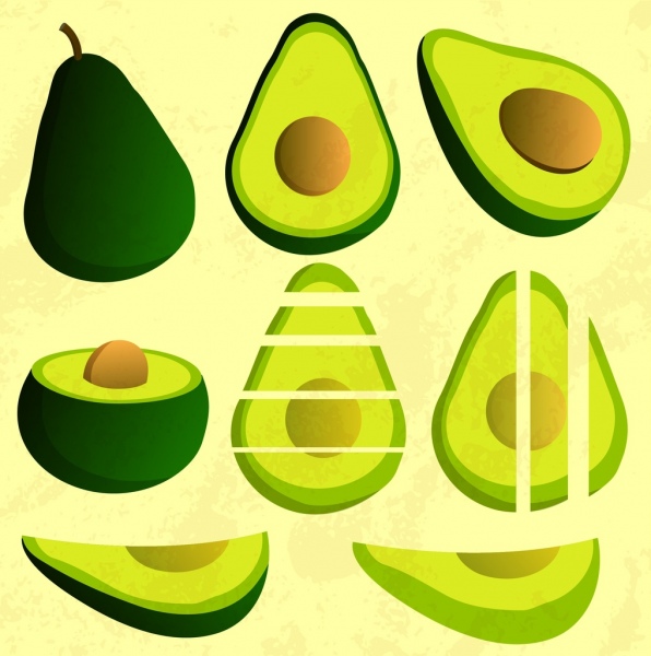 Avocado-Symbole verschiedener Formen grün design