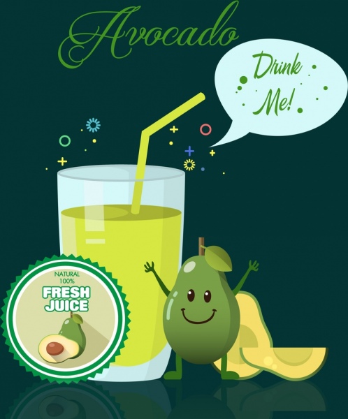 Avocado Saft stilisiert Cartoon Anzeigengestaltung