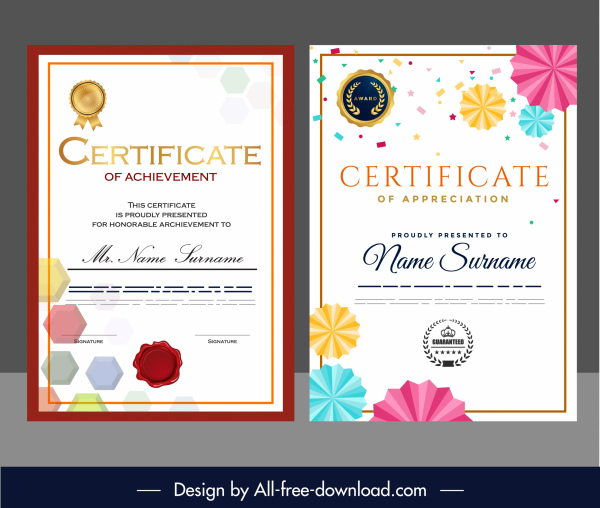 modelli di certificato di premiazione elegante colorato forme geometriche arredamento