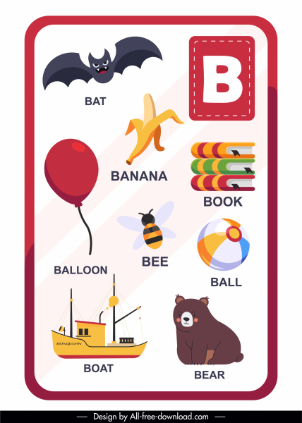 b modelo de educação alfabeto esboço de emblemas coloridos