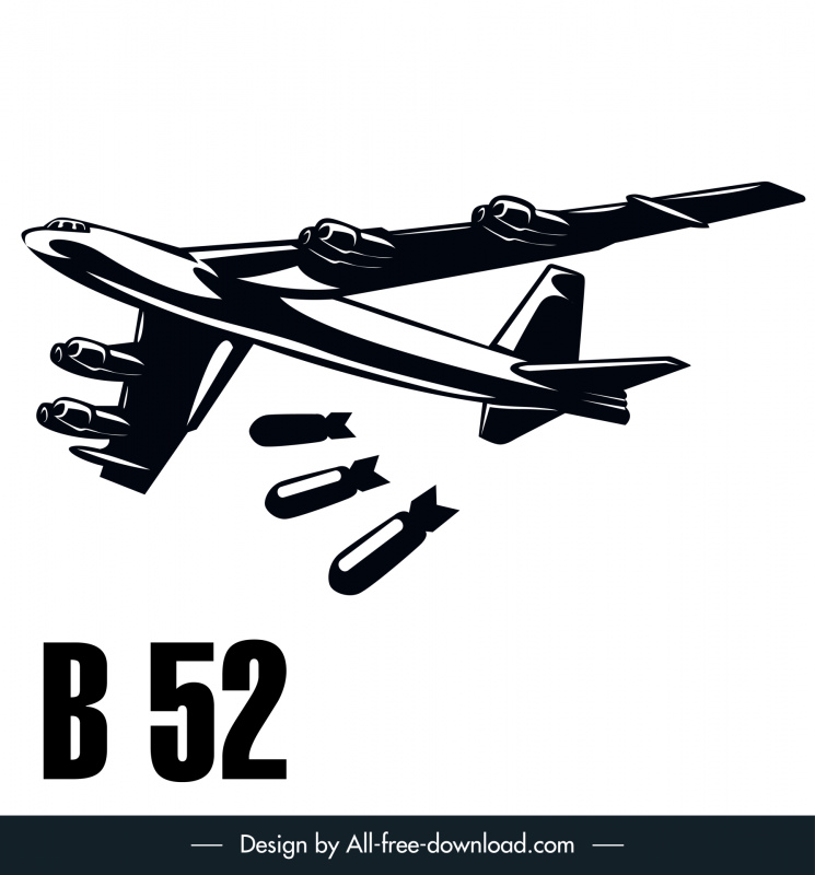 B 52 Bomber Jet Icon Dynamic Silhouette Garis Besar yang Digambar Tangan