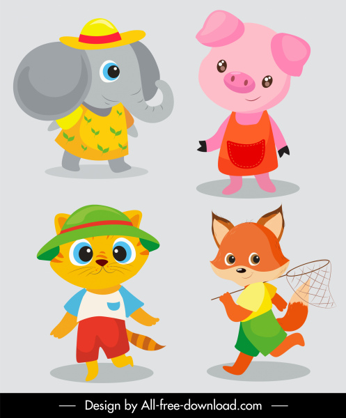 ícones animais bebês estilizados personagens de desenho animado