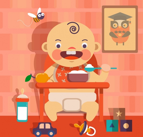 bayi latar belakang lucu anak makan ikon dekorasi warna-warni