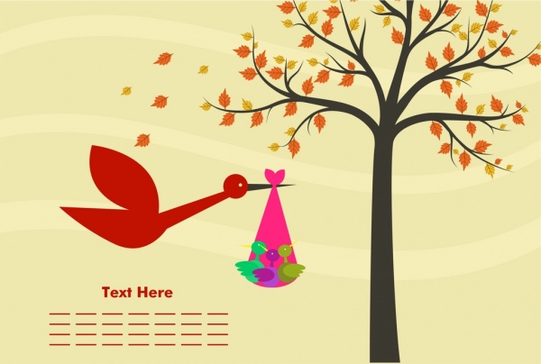 bebê nascimento cartão cartoon desenho árvore pássaros ornamento