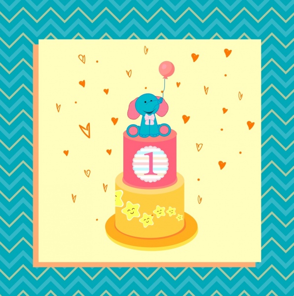 Baby Birthday Background Cream Cake Cartoon Elephant Ornament