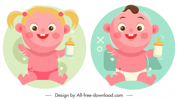 bebé niño niña iconos lindos personajes de dibujos animados sketch
