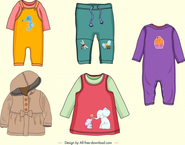 Baby-Kleidung Icons bunte niedliche Dekor