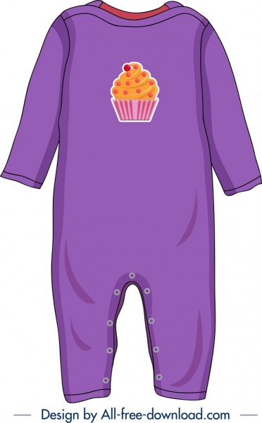 赤ちゃん服テンプレート カップケーキ アイコン紫の装飾デザイン