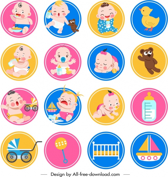 elementos de design de bebê colorido círculos isolamento