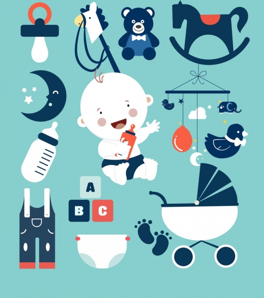 mainan bayi desain elemen anak ikon datar dekorasi