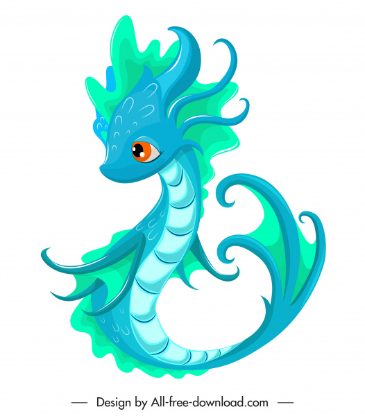 bébé dragon icône mignon dessin animé croquis bleu décor