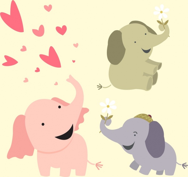 les bébés éléphants contexte jolie bd icônes