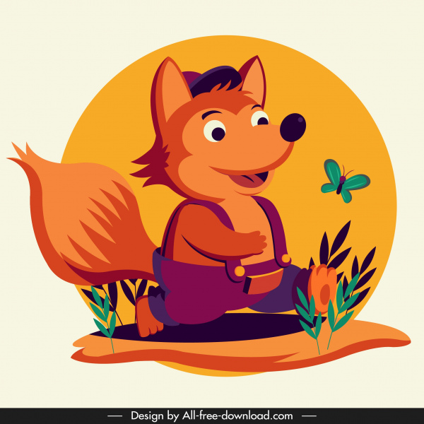 caractère stylisé mignon de dessin animé d'icône de renard de chéri