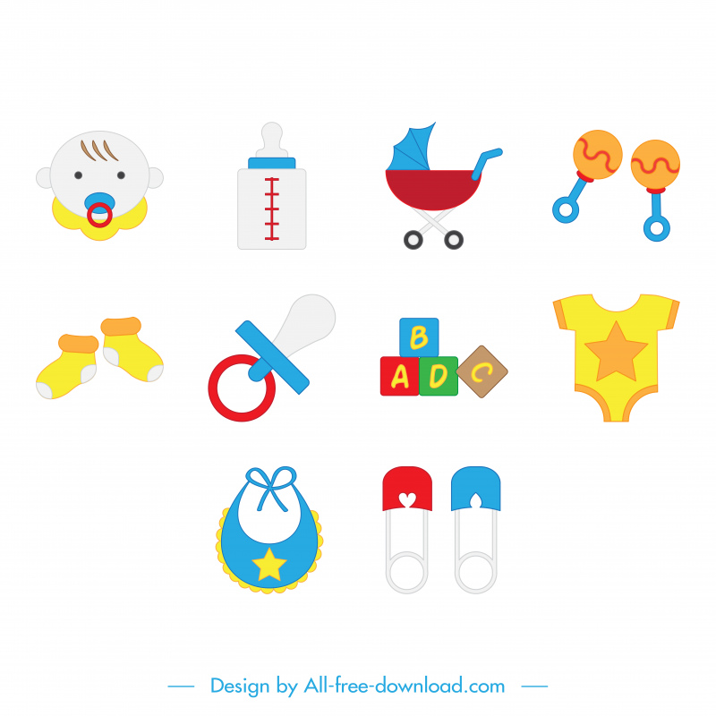 ícone do bebê define esboço de símbolos clássicos da infância plana